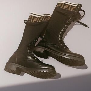 Fashion Black Lace-Up Boots with Logo Trim